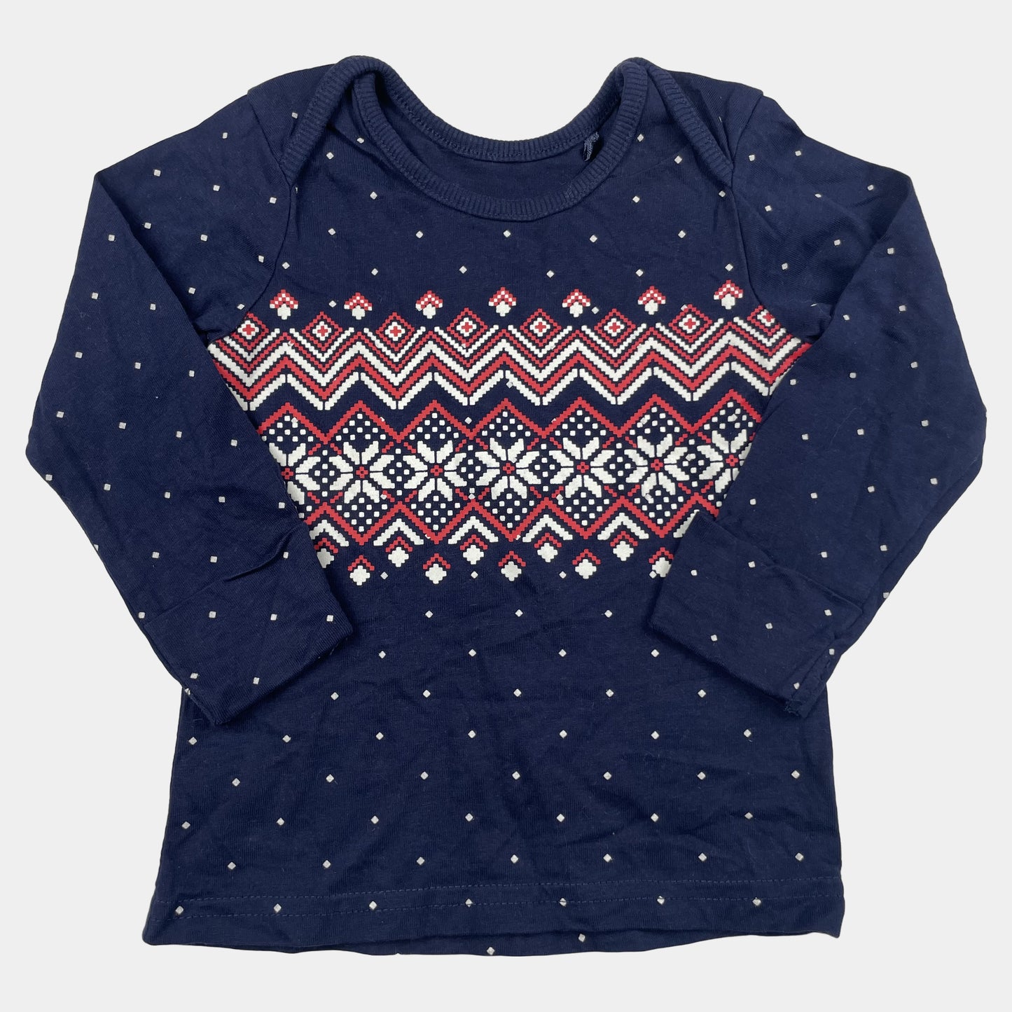 Blaues Baumwollshirt mit Wintermuster und langen Ärmeln – front