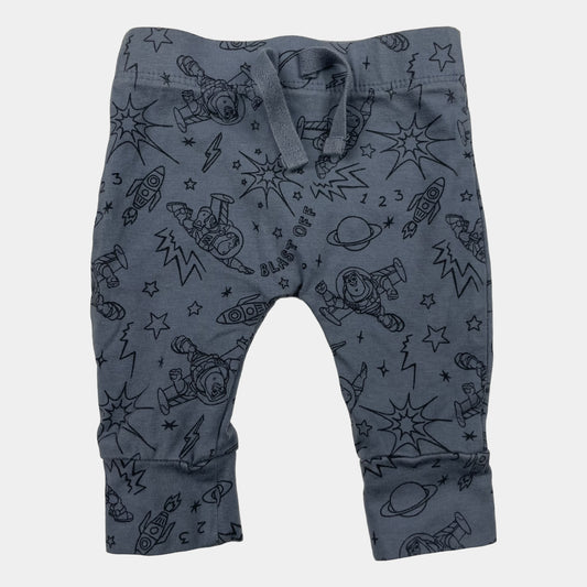 Graue Babyhose aus Baumwolle mit Weltraummotiv und elastischem Bund