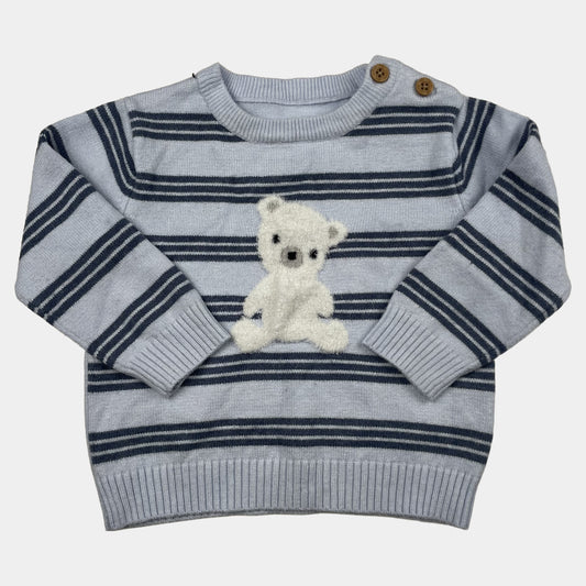 Blauer Strickpullover mit Streifenmuster und Bärenmotiv, Größe 6-9 Monate – front