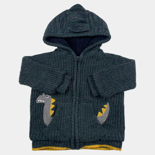 Grüne Strickjacke mit Dino-Applikation und Kapuze für Kinder – front