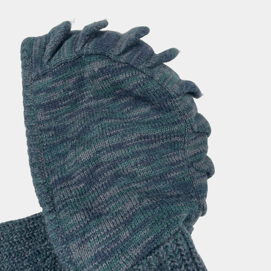 Grüne Strickjacke mit Dino-Applikation und Kapuze für Kinder – detail