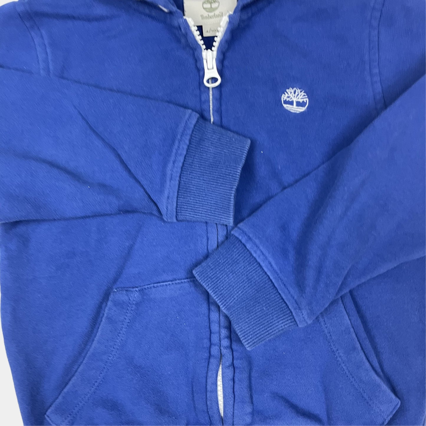 Blaue Kapuzenjacke mit Logo von Timberland für Kinder, Größe 4 Jahre – detail