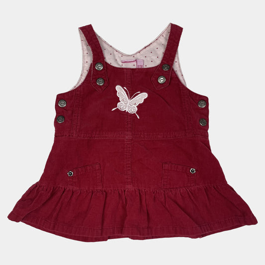 Rotes Cord-Kleid mit Schmetterlings-Applikation für Mädchen, Größe 0-3 Monate, aus Baumwolle – front