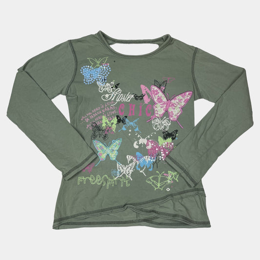 Grünes Langarmshirt mit Schmetterlingsprint von Next in 100% Baumwolle, Größe 10 Jahre (140 cm) – front