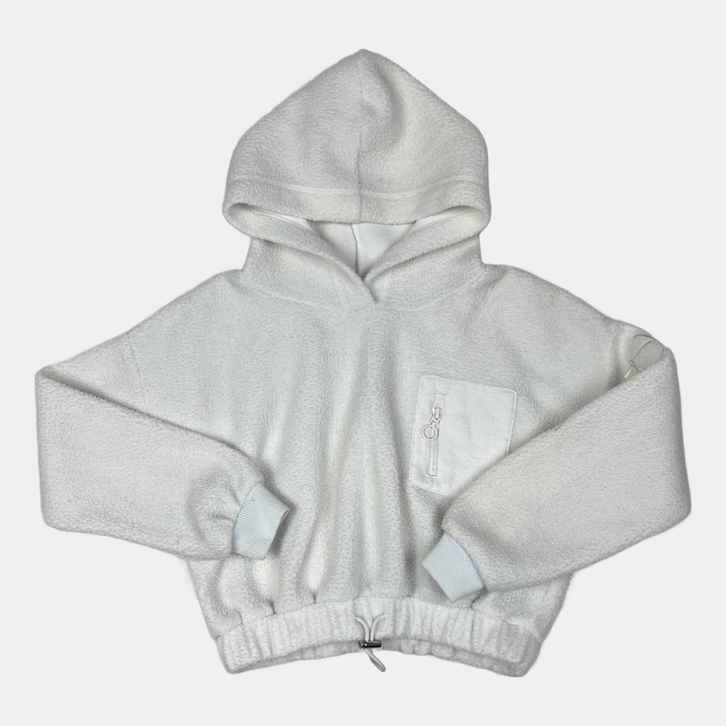 Weißer Fleece-Hoodie mit Kapuze und Kordelzug am Saum – front