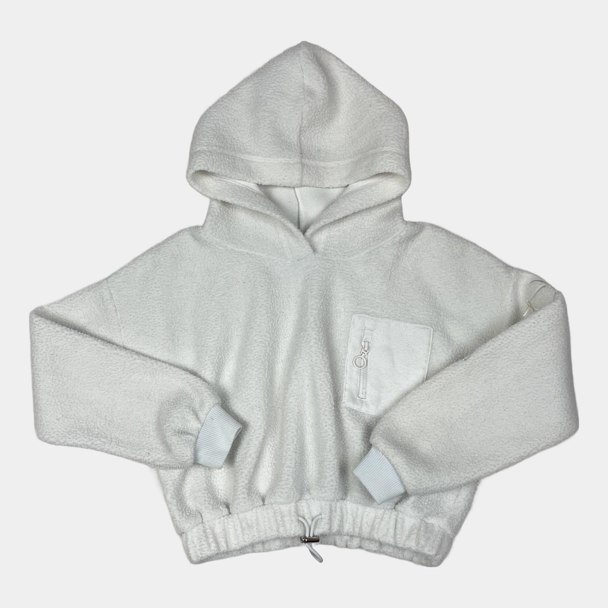 Weißer Fleece-Hoodie mit Kapuze und Kordelzug am Saum – front