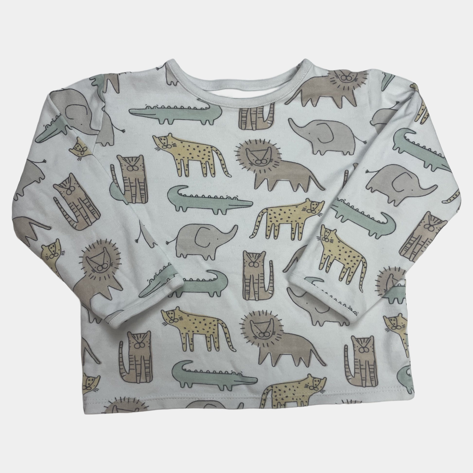 Weißes Langarmshirt mit Dschungel-Tieren und buntem Druck – front