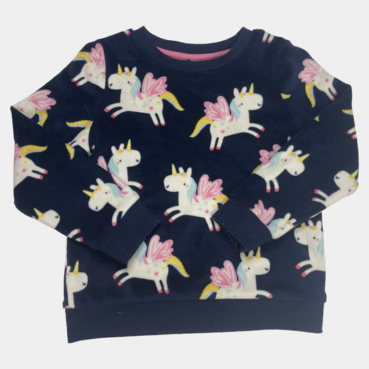 Buntes Fleece-Sweatshirt mit Einhornmuster und langen Ärmeln – front