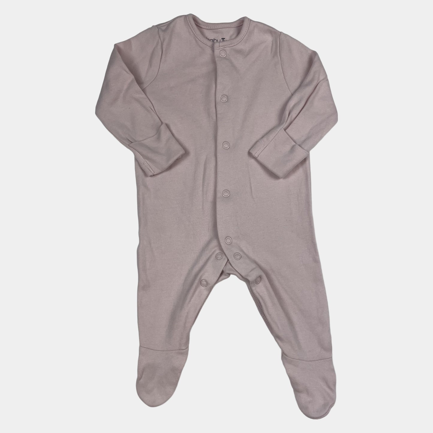 Rosa Strampler mit Füßen und Druckknöpfen aus Bio-Baumwolle – front