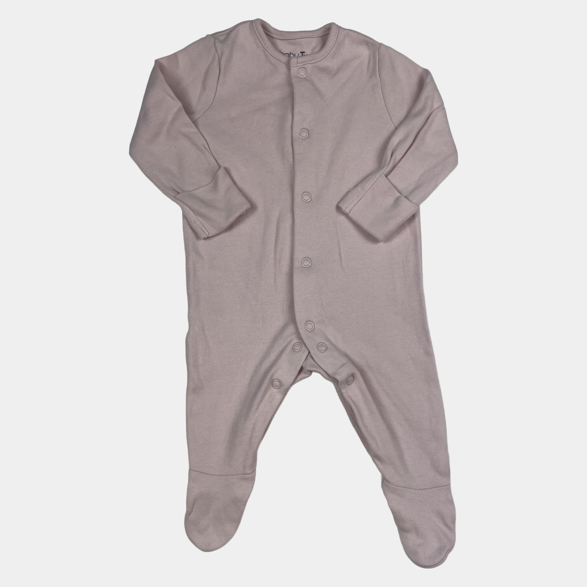 Rosa Strampler mit Füßen und Druckknöpfen aus Bio-Baumwolle – front