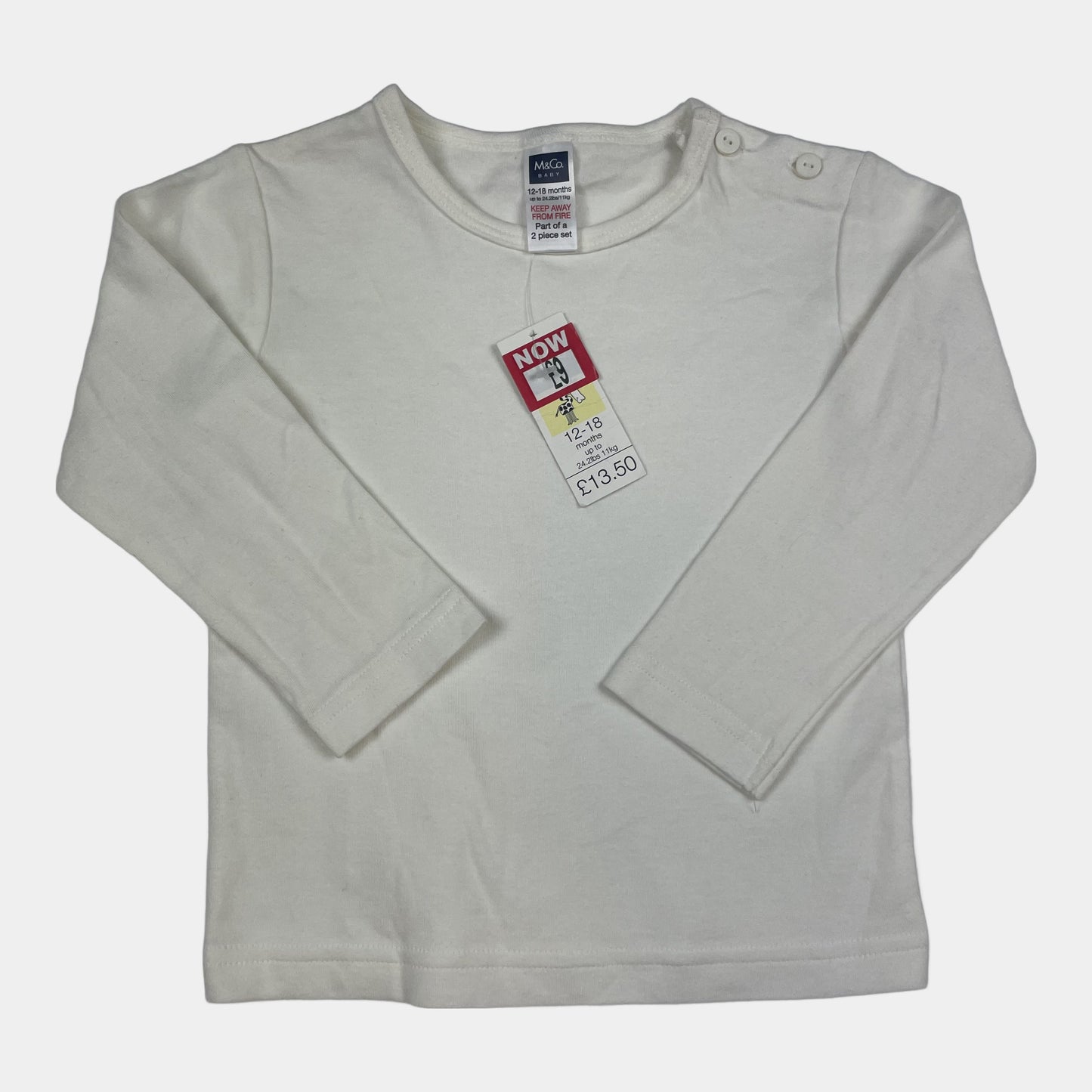 Weißes Baumwoll-Langarmshirt für Babys mit Knöpfen an der Schulter – front