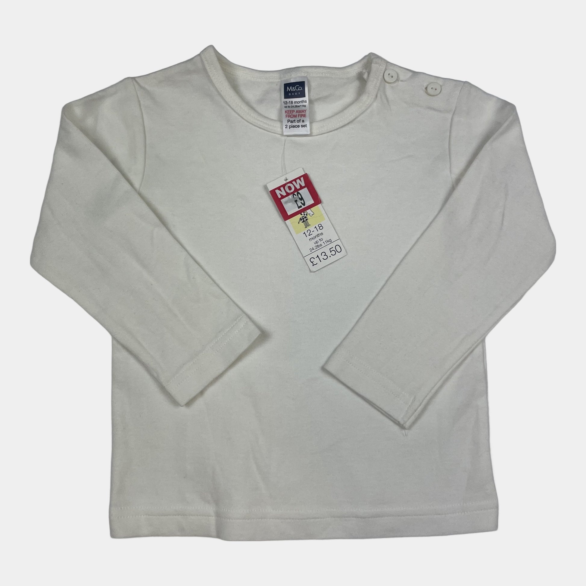 Weißes Baumwoll-Langarmshirt für Babys mit Knöpfen an der Schulter – front