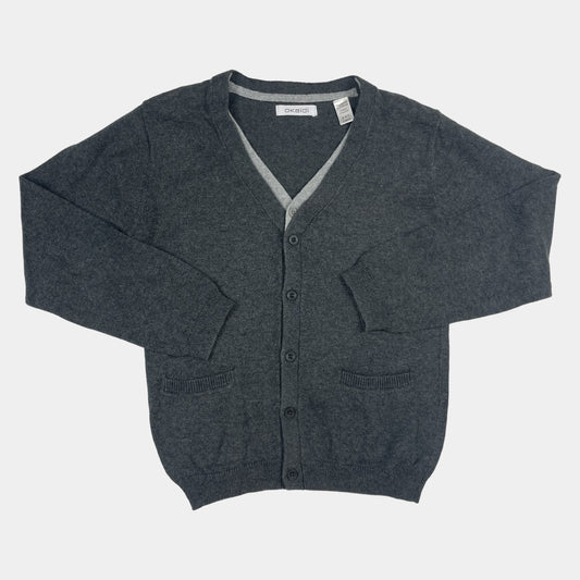 Graue Strickjacke mit V-Ausschnitt, Knopfleiste und Taschen von Okaïdi, Größe 116cm – front