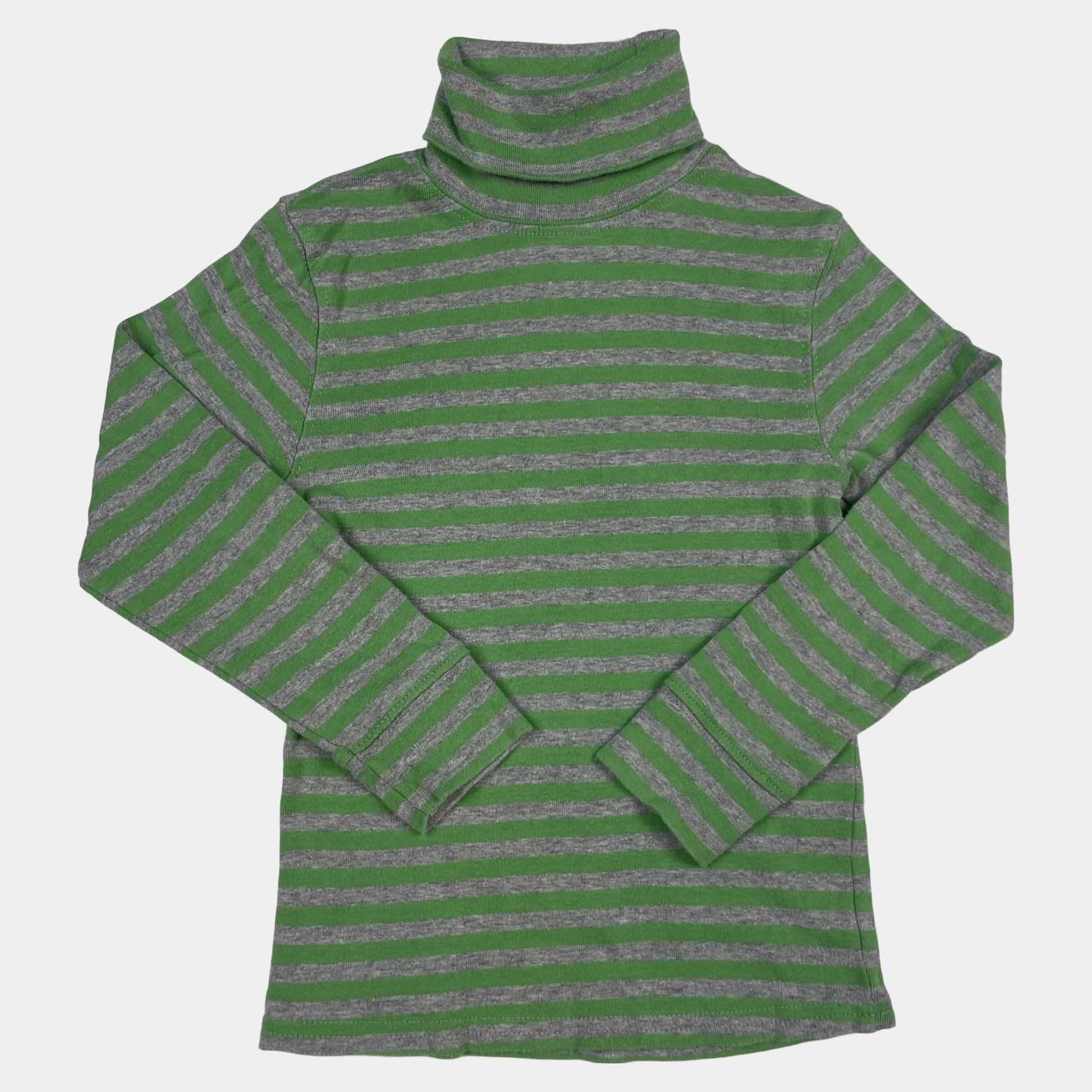 Grüner Baumwoll-Pullover mit grauem Streifenmuster und Rollkragen – front