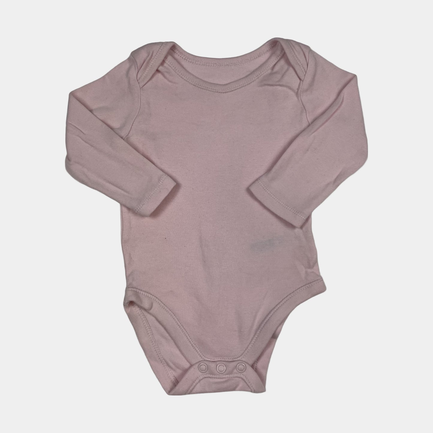 Rosa Langarm-Body aus Baumwolle mit Druckknöpfen im Schritt. – front