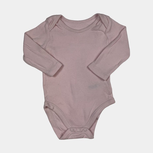 Rosa Langarm-Body aus Baumwolle mit Druckknöpfen im Schritt. – front