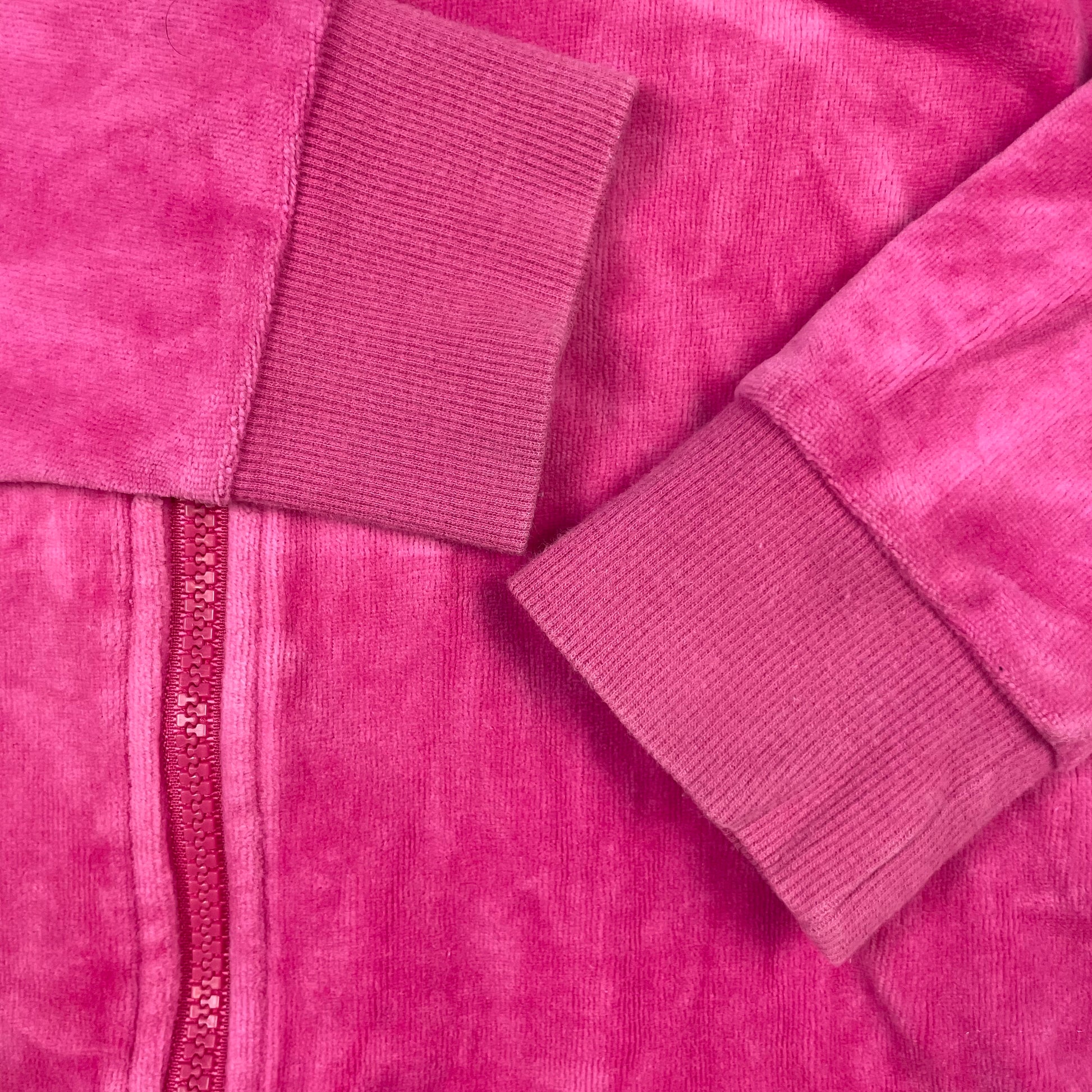 Rosa Samt-Kapuzensweatshirt mit Reißverschluss und elastischen Bündchen