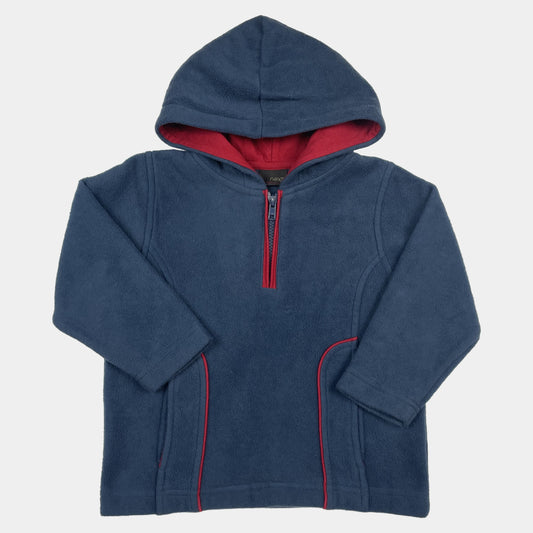 Blauer Fleece-Hoodie mit rotem Innenfutter von Next in Größe 3 Jahre (98 cm) – front