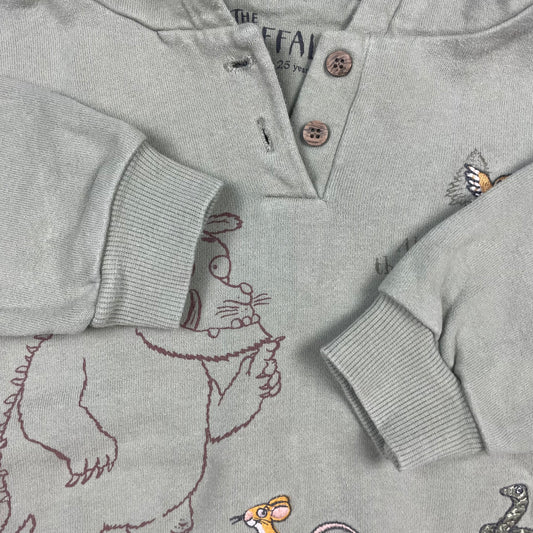 Grüner Kapuzenpullover mit Gruffalo-Motiv und Tierzeichnungen für Kinder – detail