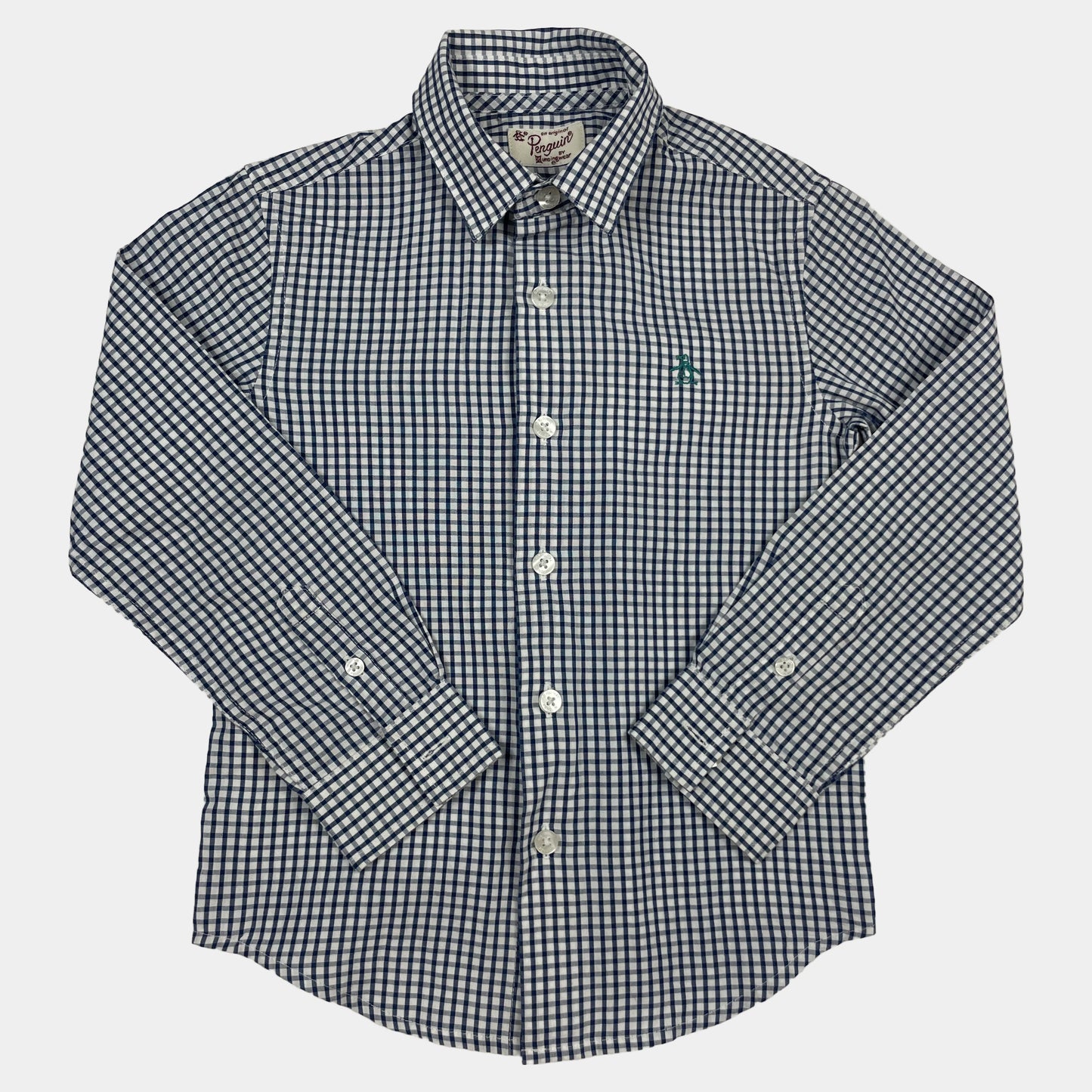 Blau-weiße kariertes Hemd aus Baumwolle und Polyester mit Knöpfen, Größe S – front