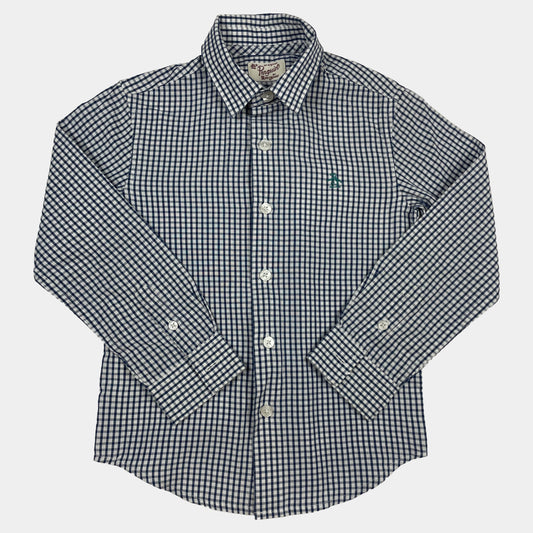 Blau-weiße kariertes Hemd aus Baumwolle und Polyester mit Knöpfen, Größe S – front