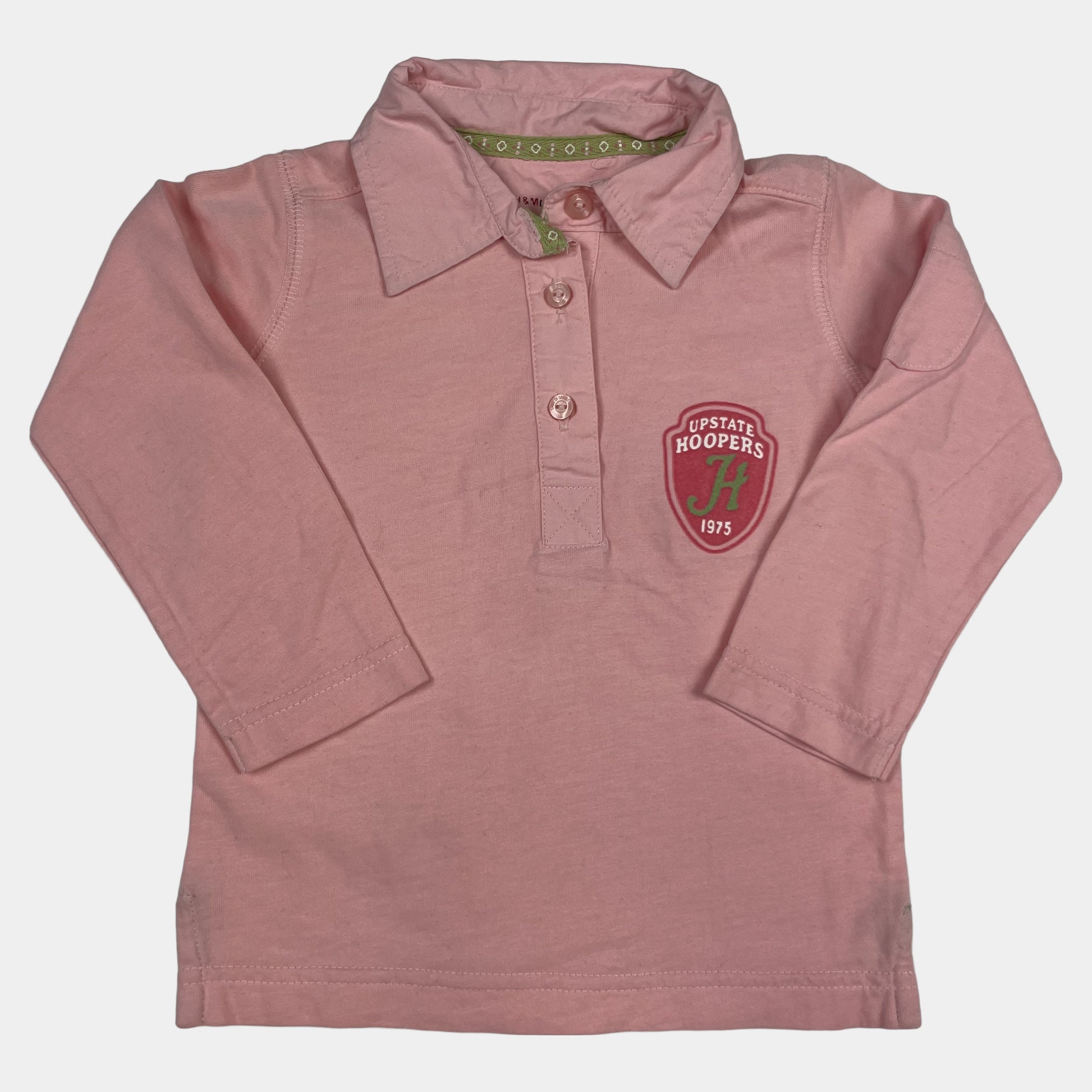 Rosa Langarm-Polo aus Baumwolle mit Logo-Aufdruck auf der Brust. – front