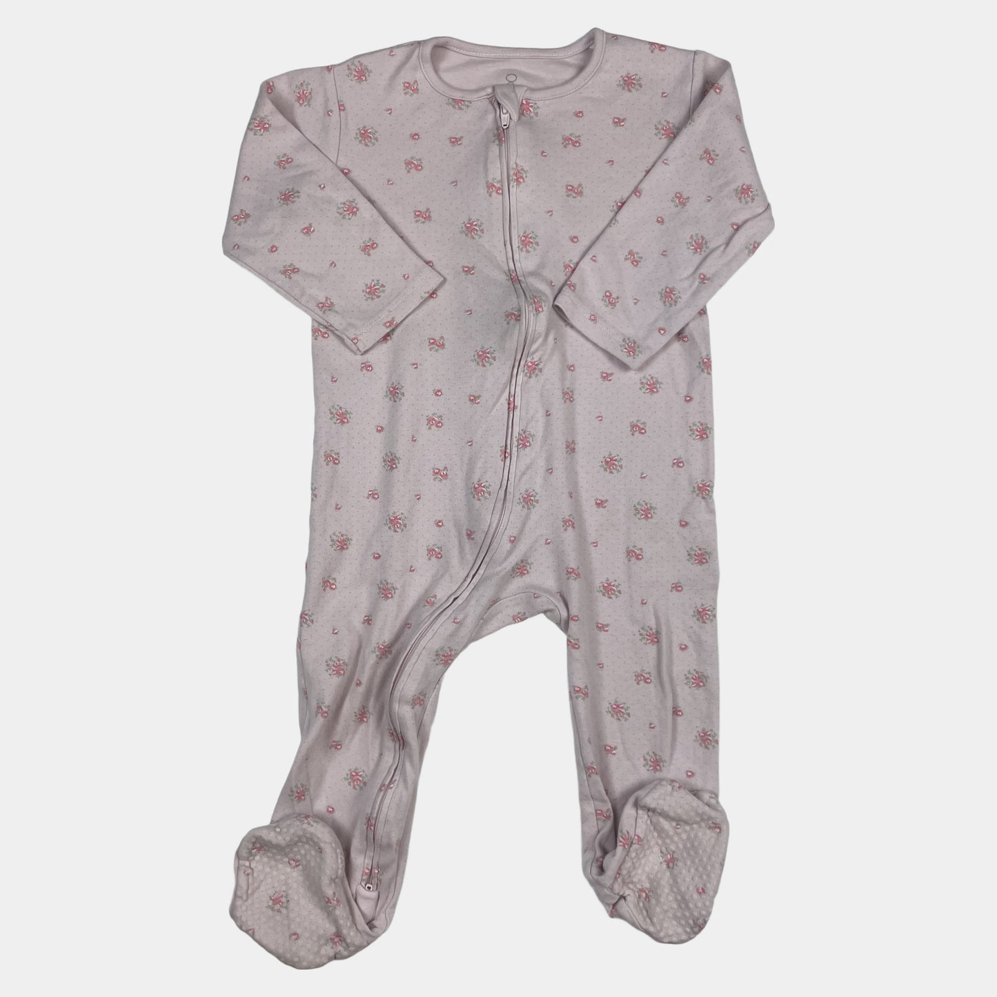 Rosa Overall mit Blumenmuster für Babys, Reißverschluss, Größe 12-18 Monate – front