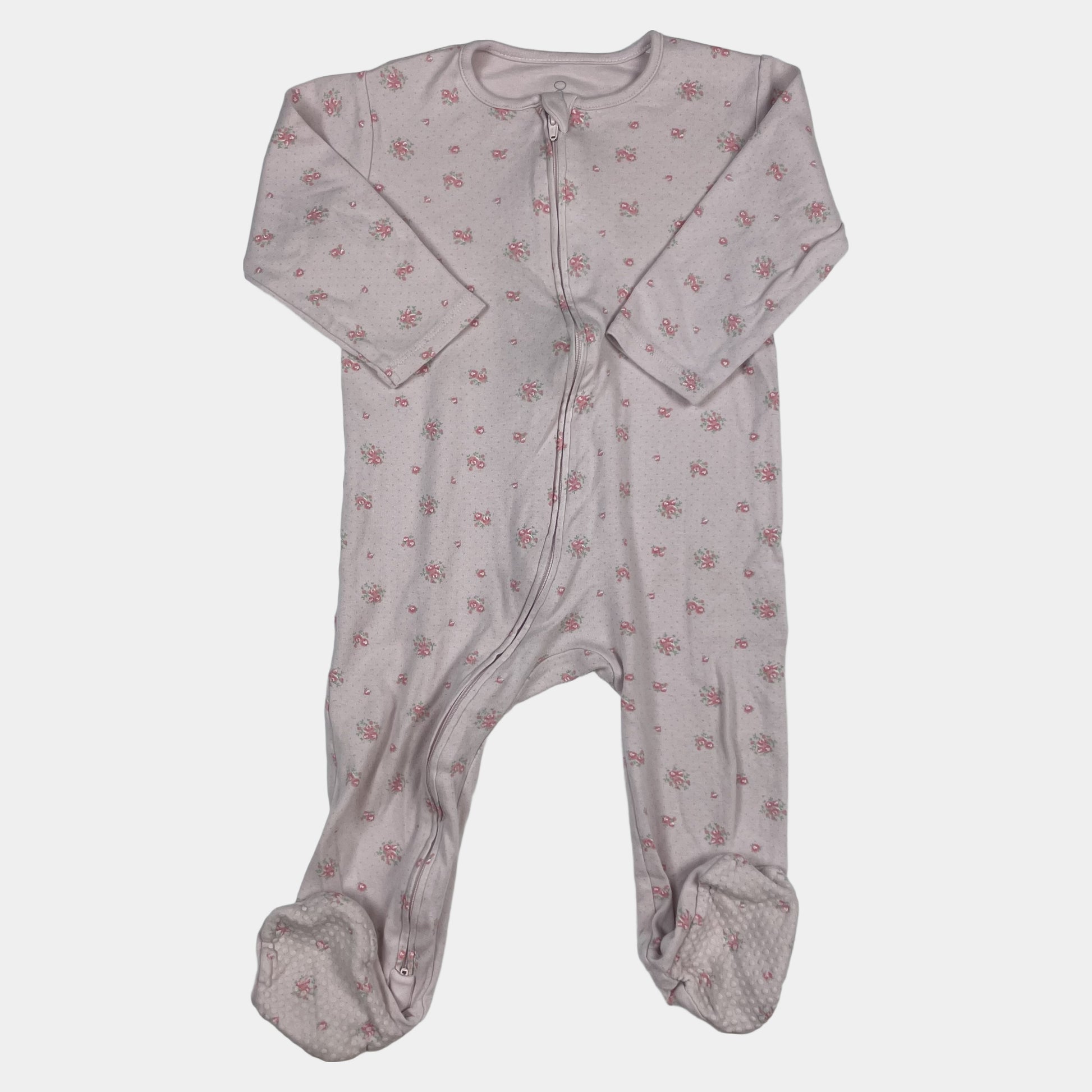 Rosa Overall mit Blumenmuster für Babys, Reißverschluss, Größe 12-18 Monate – front