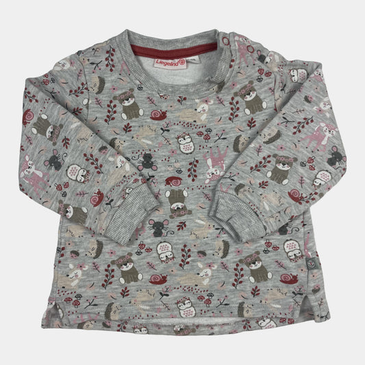 Grauer Pullover mit buntem Tiermotiv für Babys, Größe 80