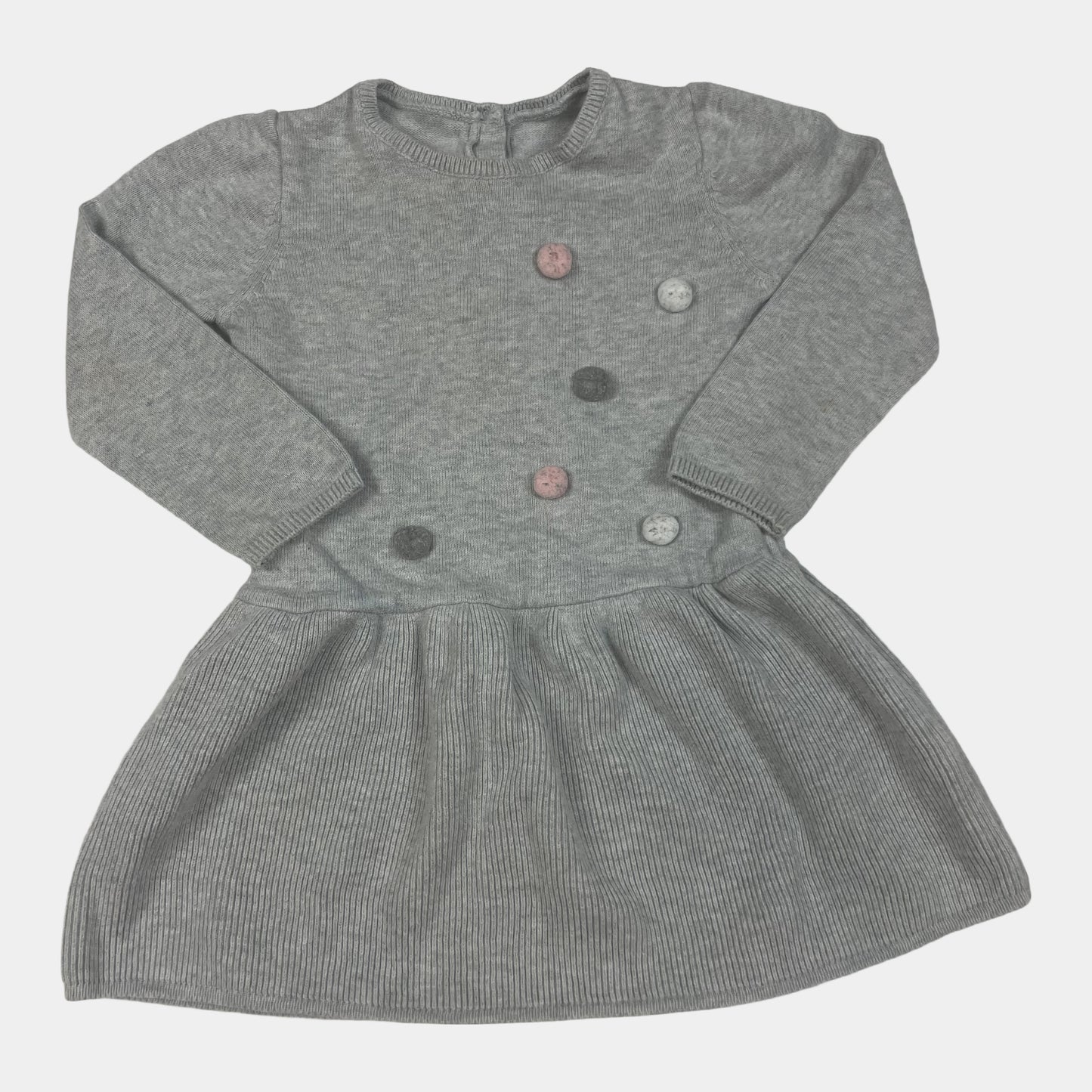 Graues Baumwoll-Kleid mit Knöpfen – front