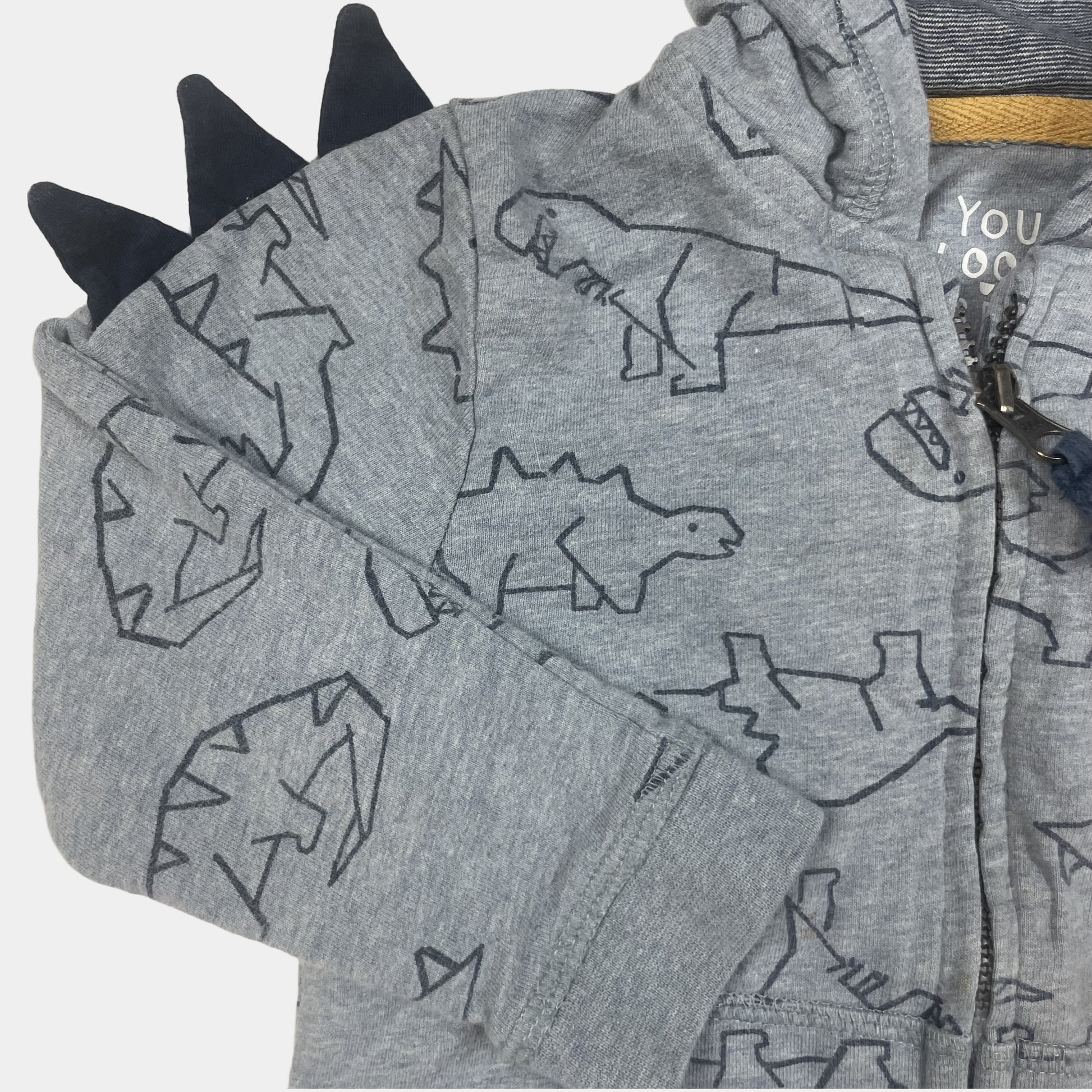 Graue Baumwoll-Jacke mit Dino-Design und Kapuze mit Zacken – logo
