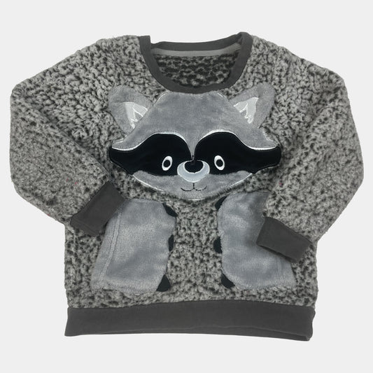 Grauer Polyester-Pullover mit Waschbärdesign für Kinder – front