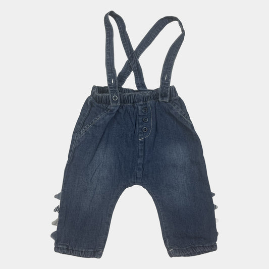 Blauer Jeans-Overall für Babys mit Knöpfen und Hosenträgern – front