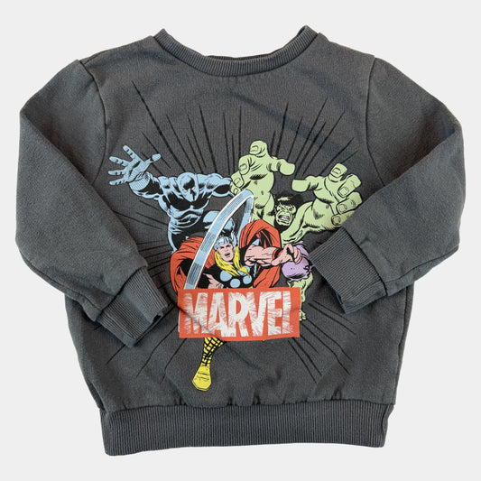 Graues Kinder-Sweatshirt mit großem Marvel-Print und Rippbündchen – front