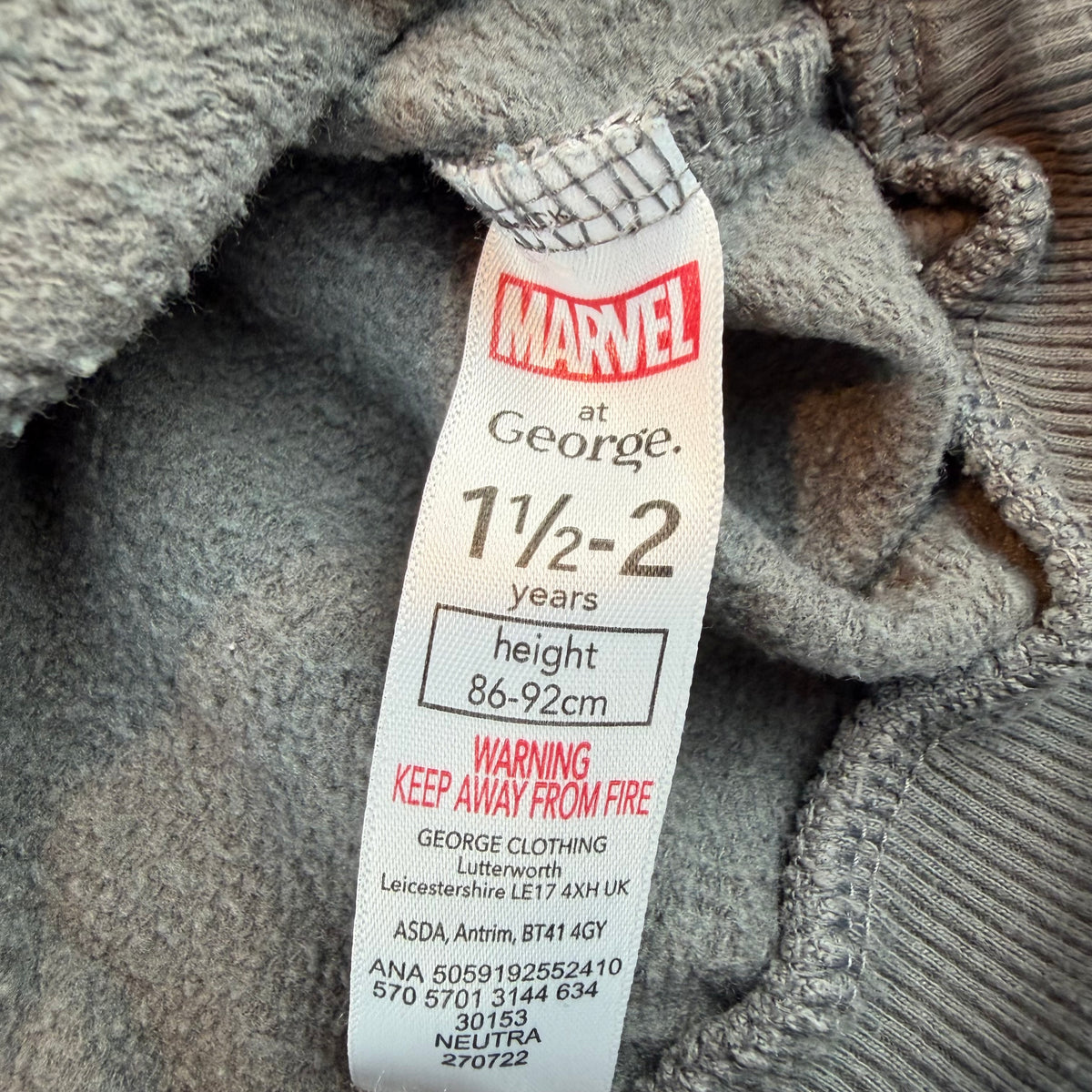 Graues Kinder-Sweatshirt mit großem Marvel-Print und Rippbündchen – label