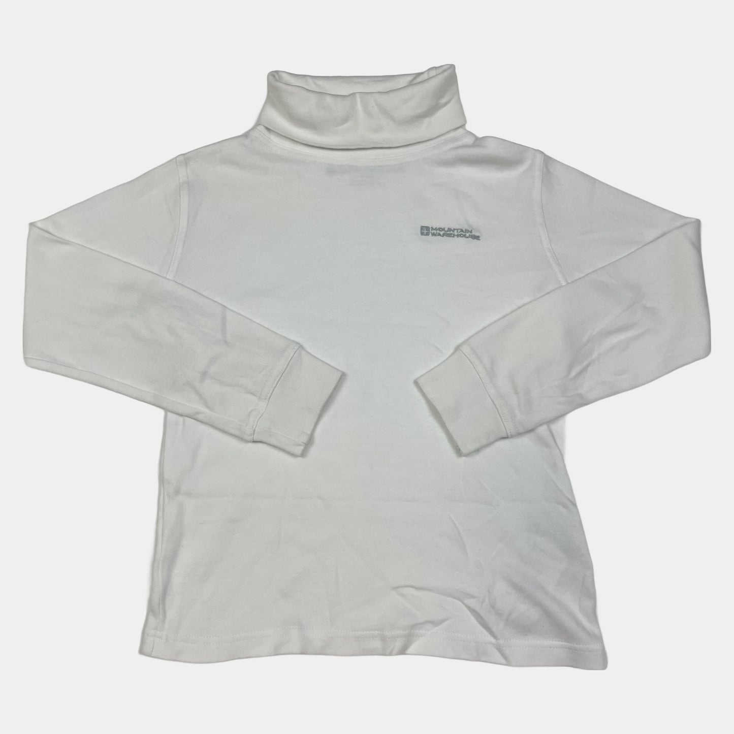 Weißes Baumwoll-Longsleeve mit Rollkragen und Logo, Größe 9-10 Jahre – front