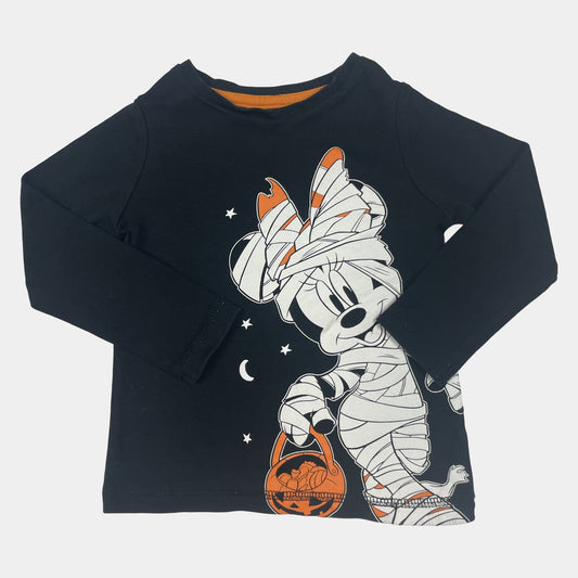 Schwarzes Baumwoll-Langarmshirt mit Halloween-Motiv für Mädchen, Größe 2-3 Jahre