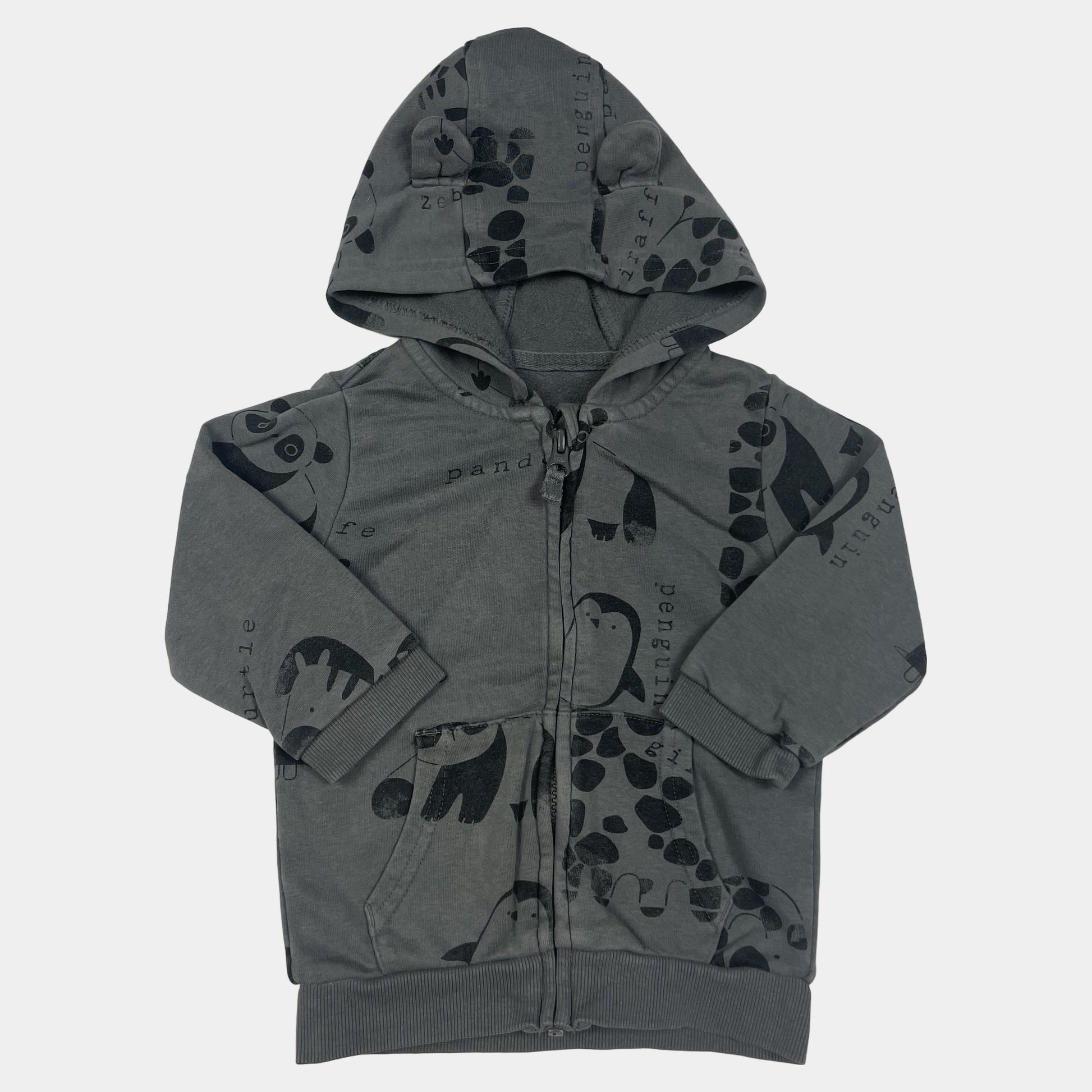 Graue Kapuzenjacke mit Pinguin-Muster – front