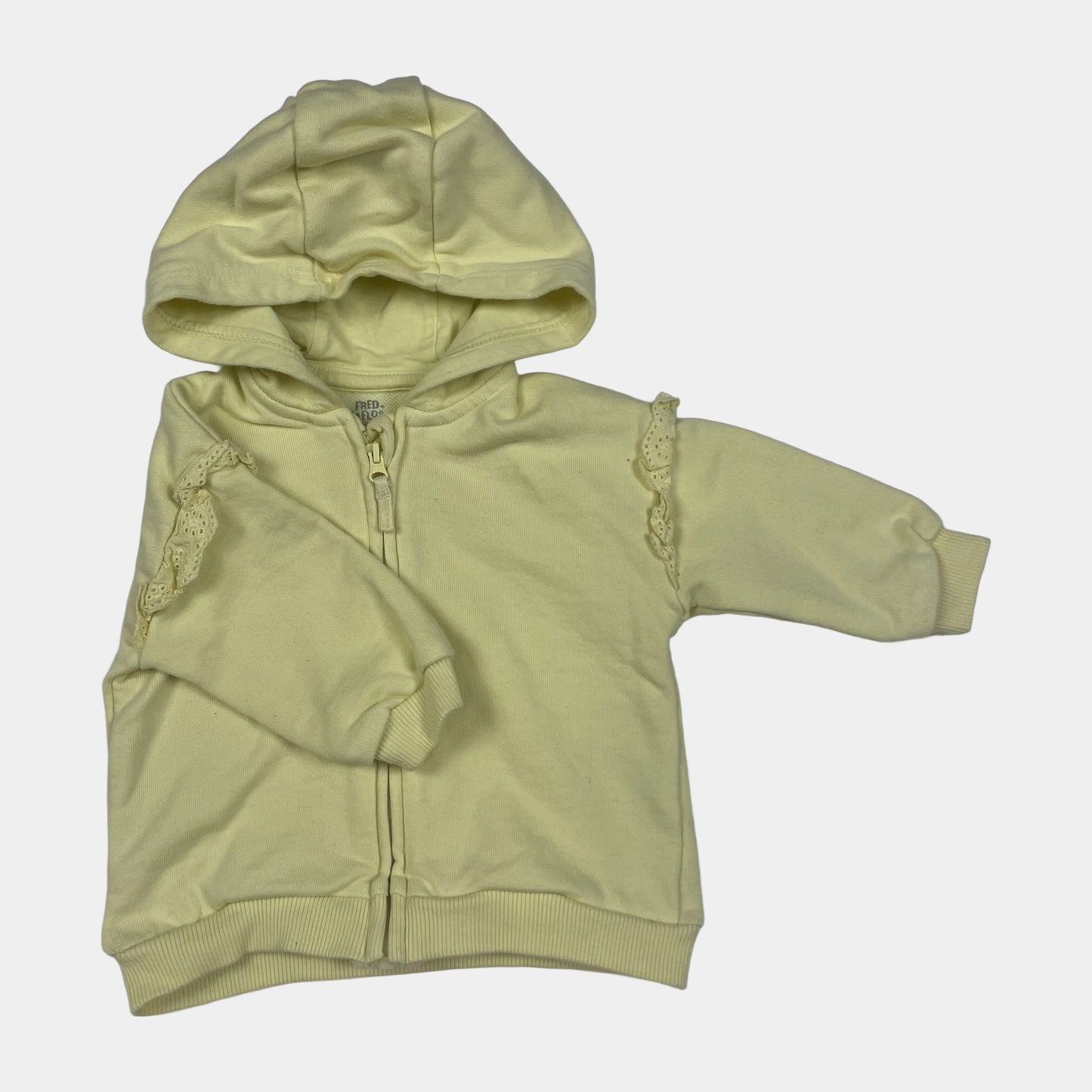Gelbe Kapuzenjacke für Babys mit Rüschen und Reißverschluss, Größe 3–6 Monate – fabric