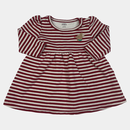 Gestreiftes Baby-Kleid mit Maus-Motiv, rot und weiß, für 6-9 Monate, Marke M&S – front