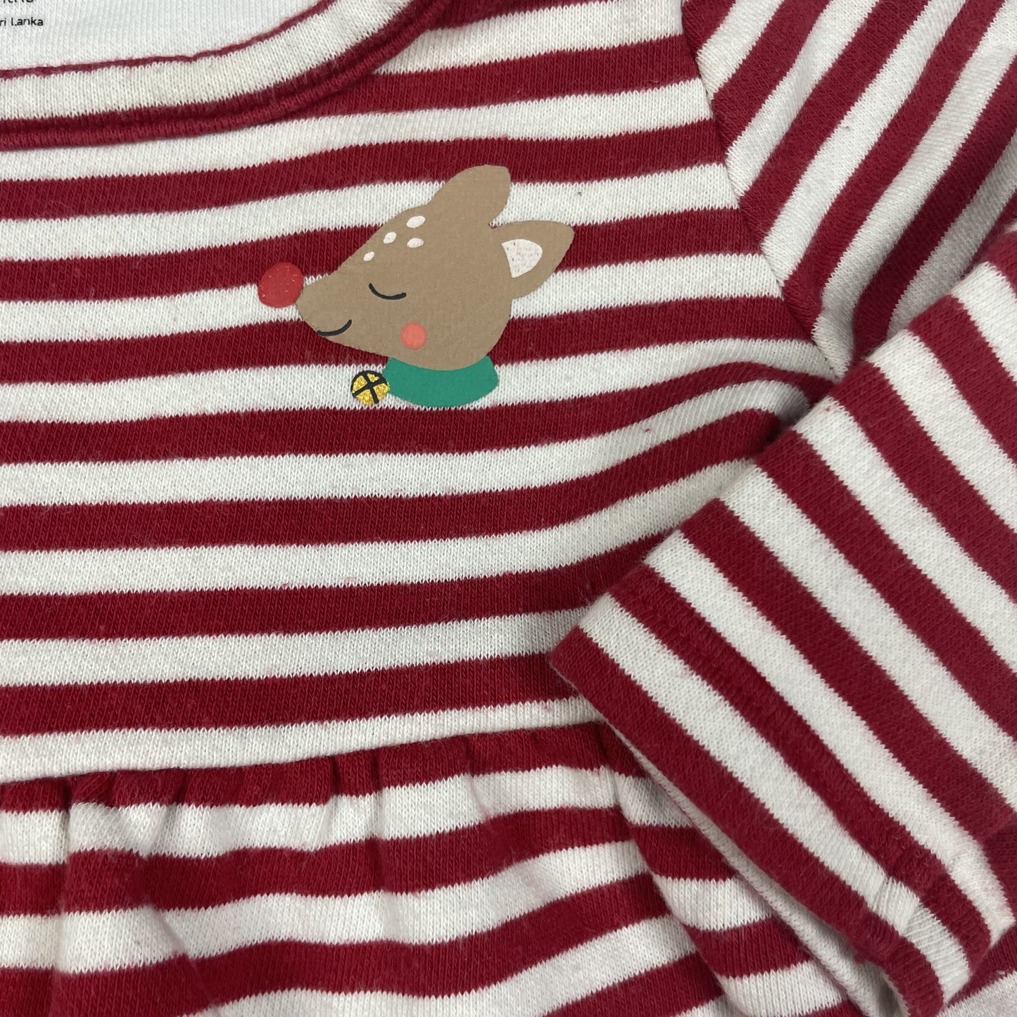 Gestreiftes Baby-Kleid mit Maus-Motiv, rot und weiß, für 6-9 Monate, Marke M&S – detail