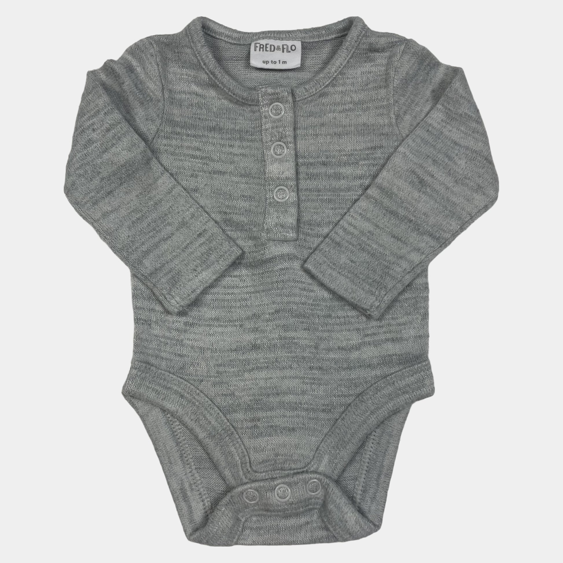 Grauer Body mit Knopfleiste für Babys bis zu 1 Monat – front