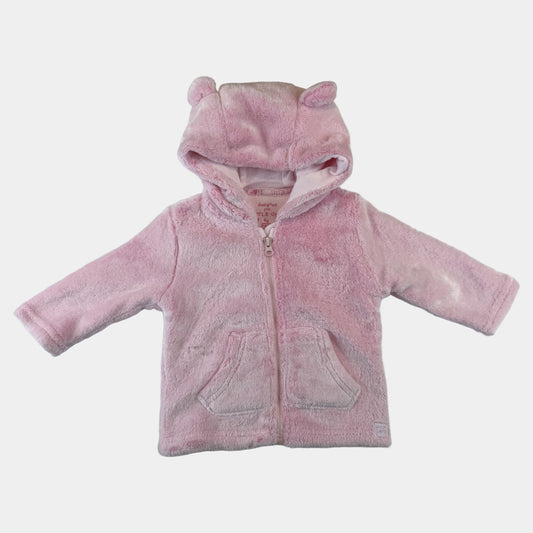 Rosa Fleecejacke mit Kapuze und Öhrchen, Reißverschluss und Taschen – front