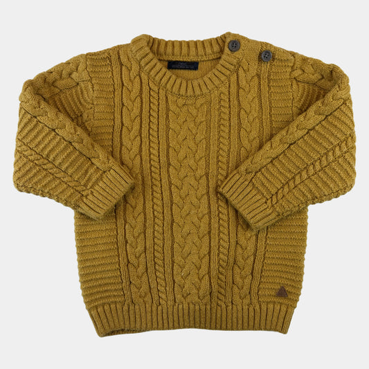 Senfgelber Next Strickpullover mit Zopfmuster und Schulterknöpfen – front