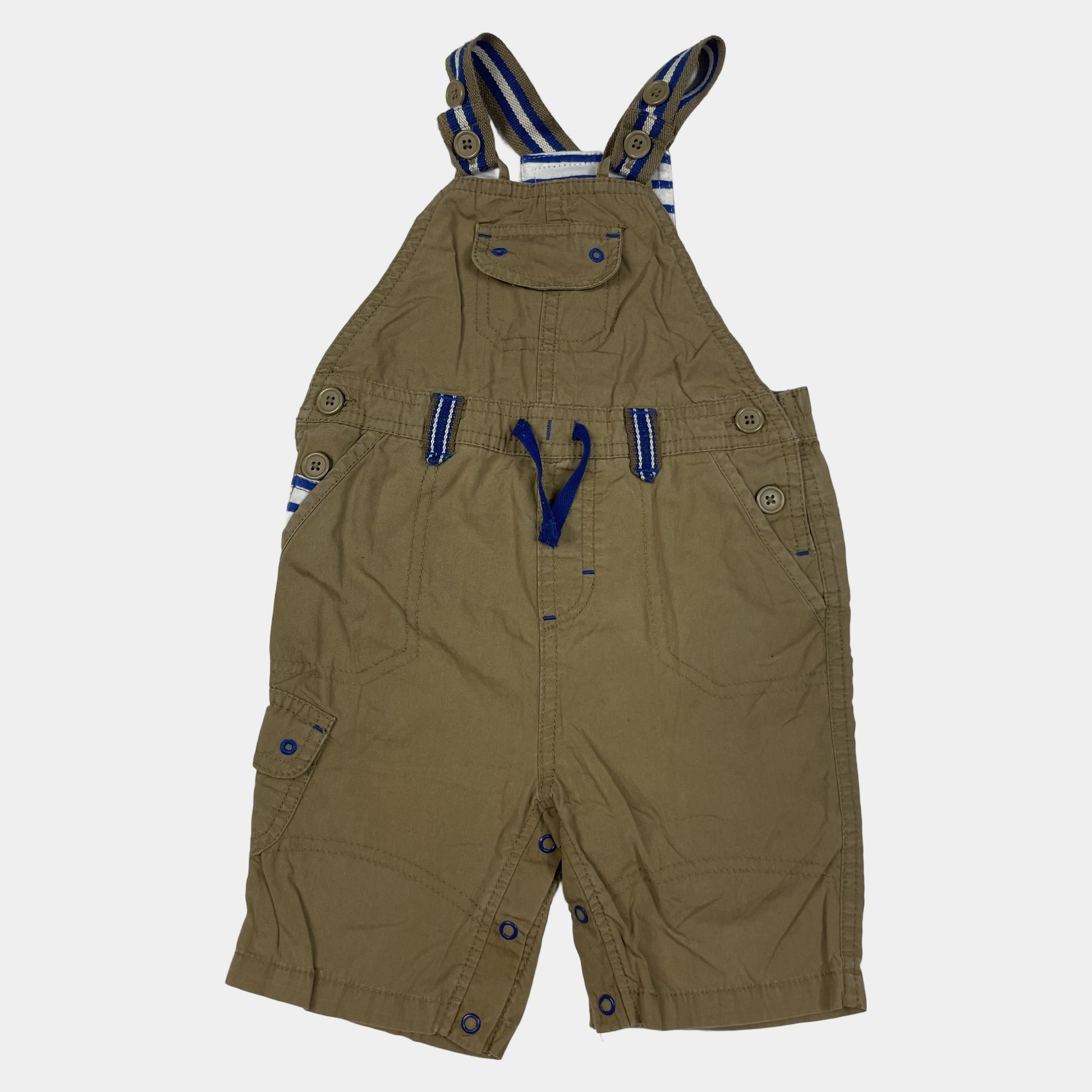 Khaki Baumwoll-Overall mit blauen Streifen für Babys