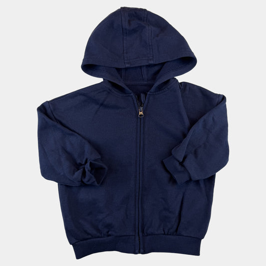 Dunkelblaue Kinder Sweat-Kapuzenjacke mit Reißverschluss – front