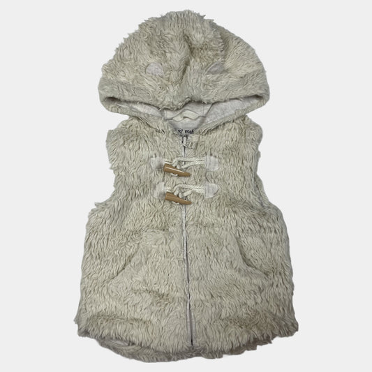 Beige Kunstfellweste mit Kapuze und Knebelknöpfen für Babys – front