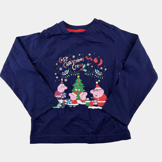 Blaues Peppa Pig Langarmshirt für Kinder mit Weihnachtsmotiv und Rundhalsausschnitt – front