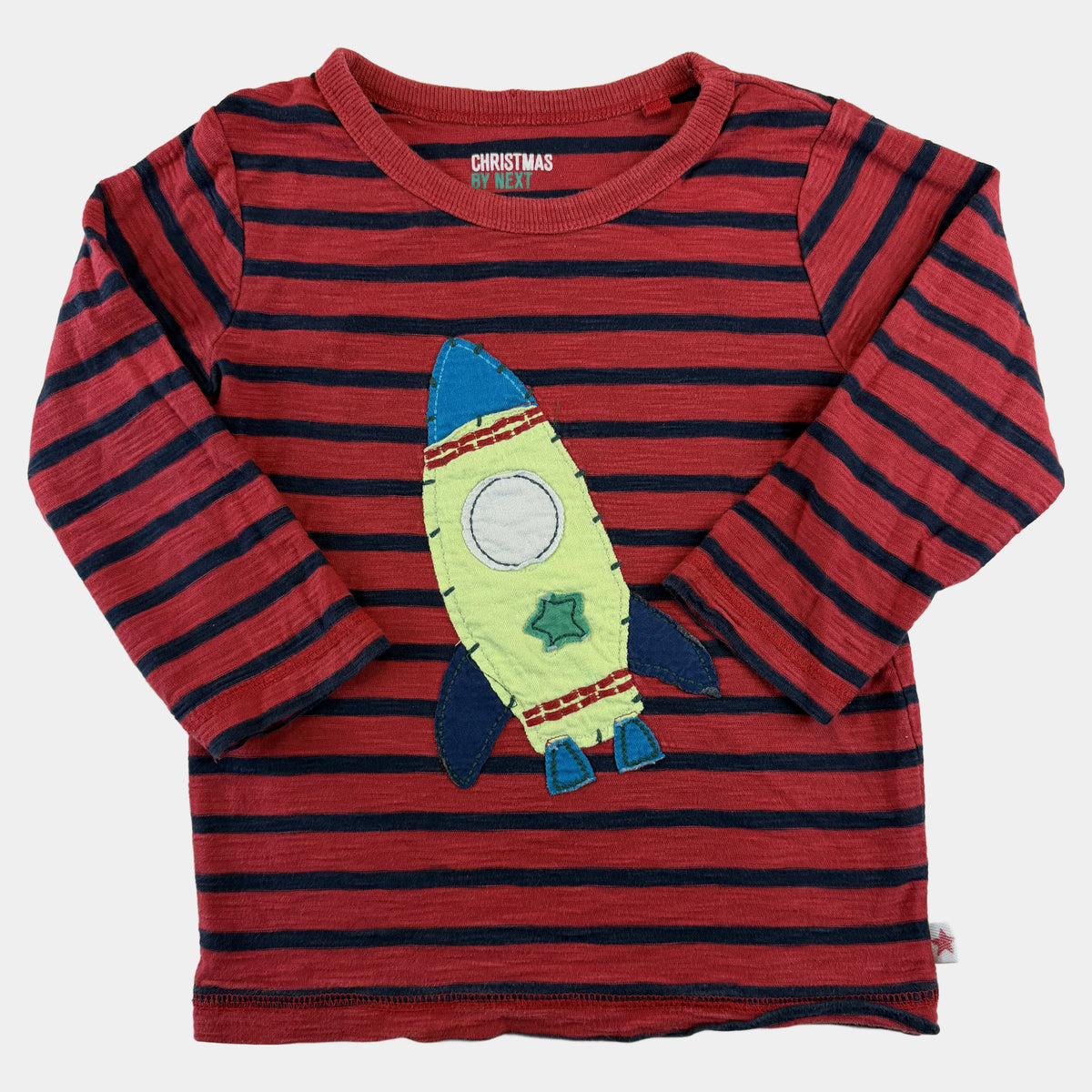 Rot-blau gestreiftes Next Langarmshirt für Kinder mit Raketen-Applikation – front