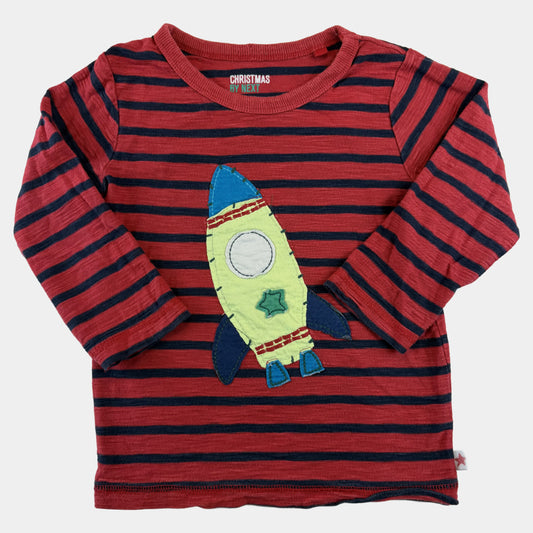 Rot-blau gestreiftes Next Langarmshirt für Kinder mit Raketen-Applikation – front
